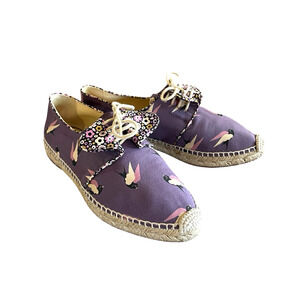 SARAH FLINT x L'ORLA Elena Size 36 Purple Bird Motif Lace-Up Espadrille Shoes